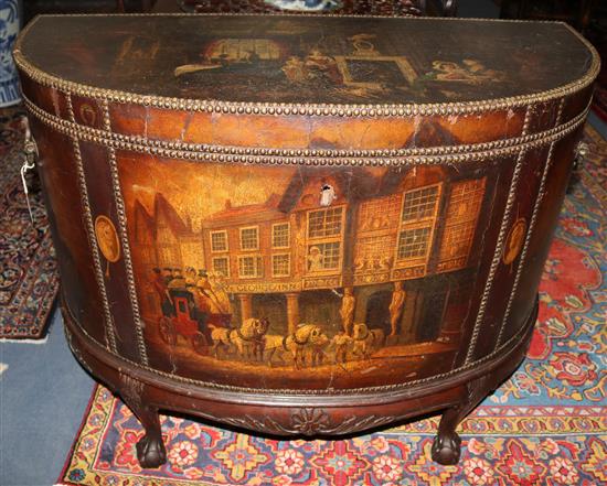 An unusual painted leather side cabinet, 19th century, W113cm